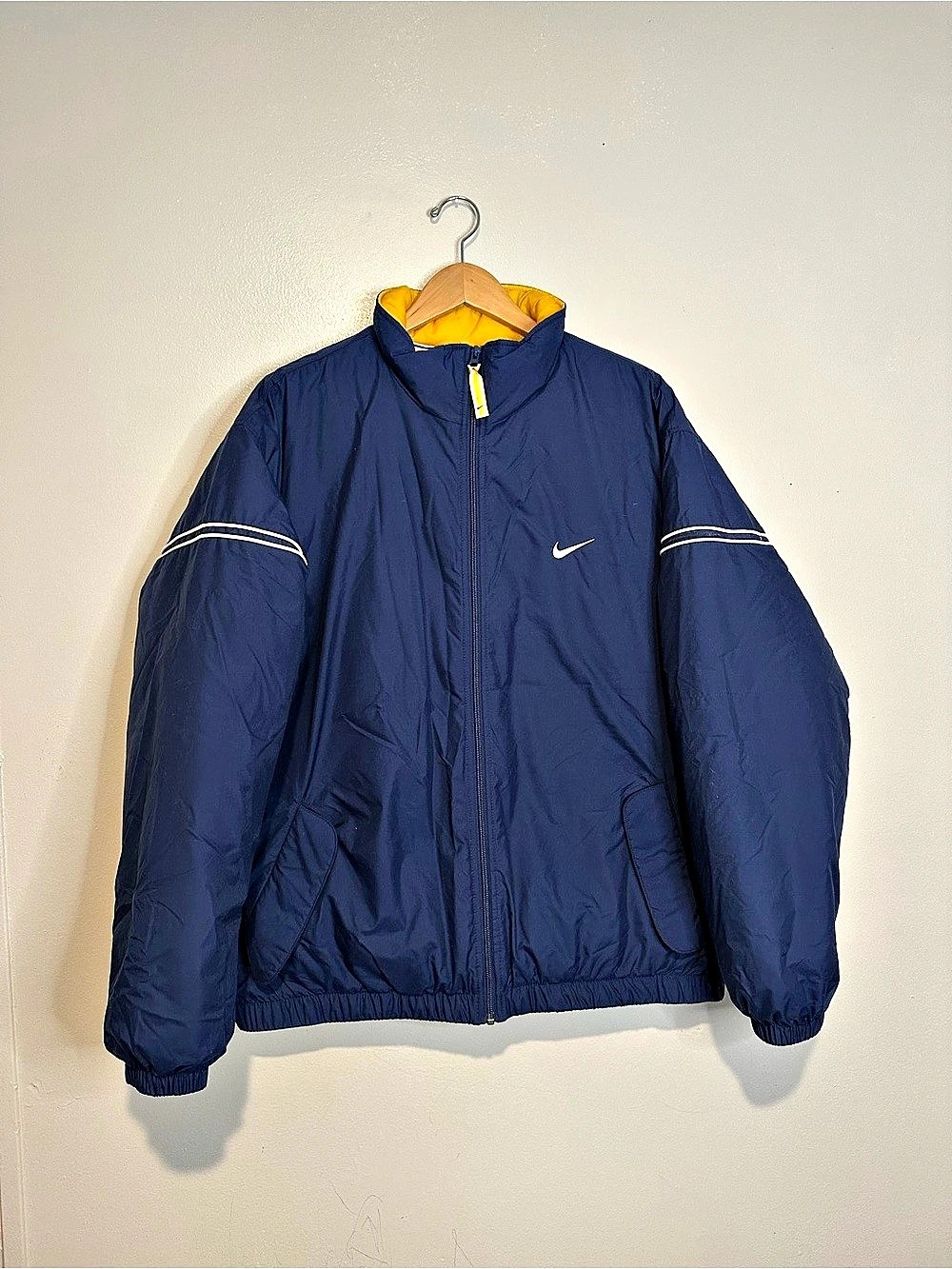 Nike 90s Mens Full Zip Blue Yellow Quilted Lining Puffer Jacket  XL vintage